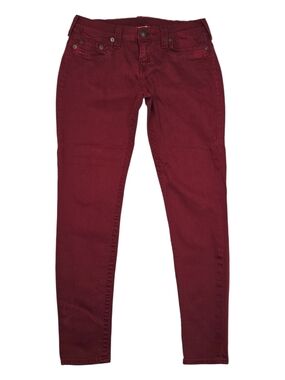 True Religion Casey Skinny Jeans Size 31 Burgundy Oxblood Stretch Made USA